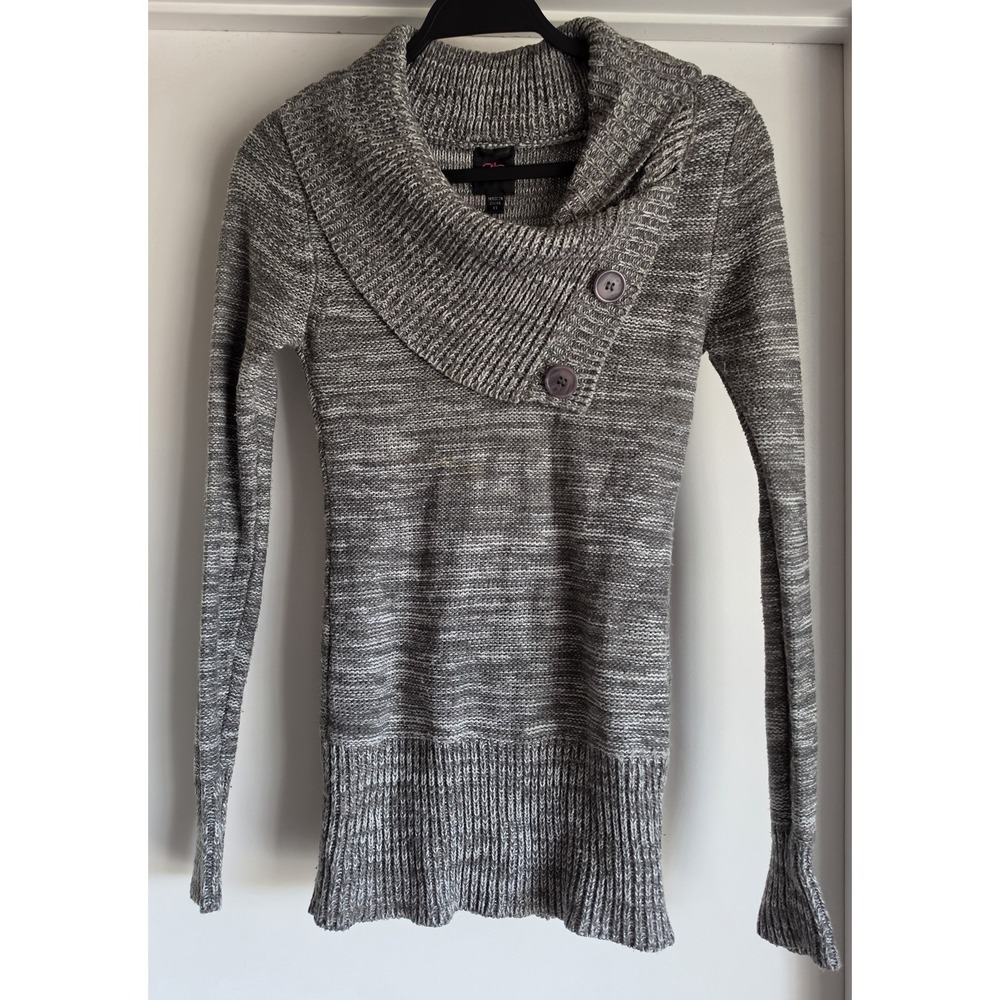 2b Bebe Womens XS Grey Marled Collared Long Sleeve Pullover Sweater Top